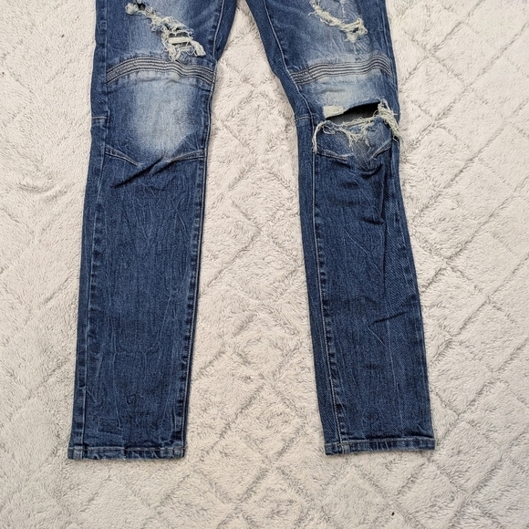 Smoke Rise Jeans Men's 32x34 Blue Distressed Moto Slim Fit Cotton StreetWear - Picture 2 of 10